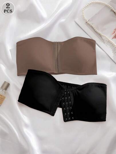 Shein Underwear&Sleepwear Basics 2 حبة/طقم ملابس داخلية نسائية ملونة، صدرية ذات إغلاق أمامي مبطنة