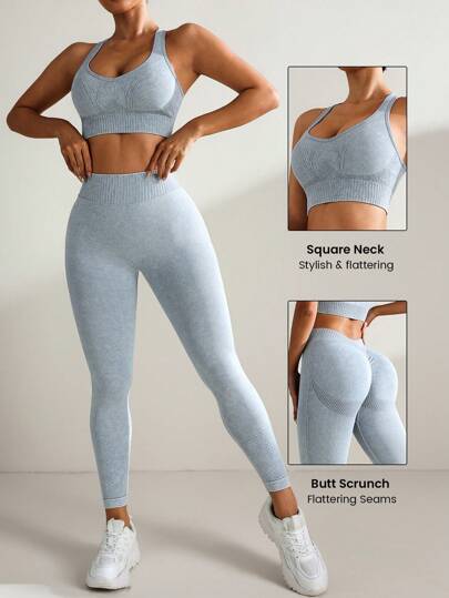 Seamluxe SHEIN Sport طقم رياضي نسائي مكون من سترة كاميسول ناعمة غير لامعة وبنطلون رياضي متناسق، طقم تمارين للنساء، طقم بنطلونات رياضية للنساء