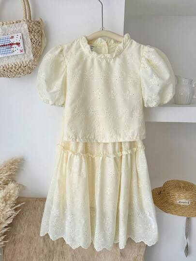 girls-sets Vintaside Kids مجموعة قميص أنيق بأكمام قصيرة ذو موحد اللون وتنورة بسيطة للمراهقات، موضة كورية لربيع/صيف