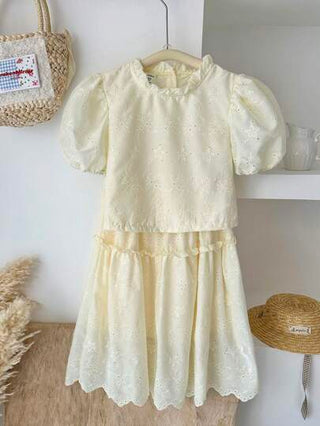 girls-sets Vintaside Kids مجموعة قميص أنيق بأكمام قصيرة ذو موحد اللون وتنورة بسيطة للمراهقات، موضة كورية لربيع/صيف