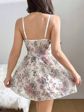 SHEIN فستان نسائي ضيق مزخرف بالورود والفيونكة