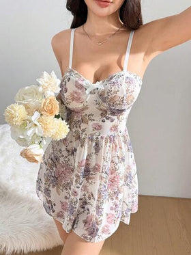 SHEIN فستان نسائي ضيق مزخرف بالورود والفيونكة