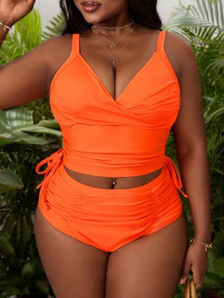 SHEIN Swim Curve ملابس سباحة كاجوال للسيدات ذوات الأحجام الكبيرة برباطات رفيعة باللون البرتقالي