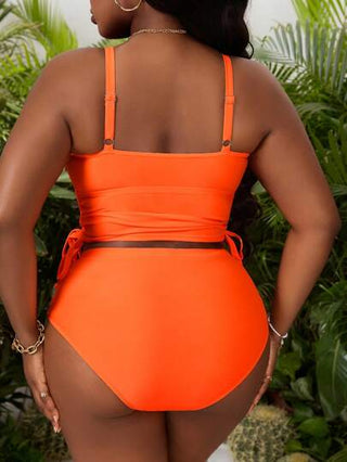 SHEIN Swim Curve ملابس سباحة كاجوال للسيدات ذوات الأحجام الكبيرة برباطات رفيعة باللون البرتقالي