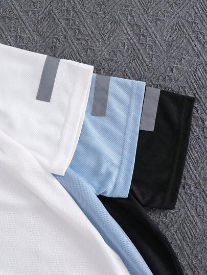 SHEIN 3 قطعة/مجموعة تيشرت بأكمام قصيرة وياقة مستديرة مريح للأولاد الصغار، 3 تصميمات مختلفة عاكسة للشريط، مناسب للمدرسة والحديقة والشاطئ والأعياد والربيع والصيف والخريف والشتاء