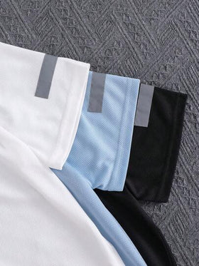 SHEIN 3 قطعة/مجموعة تيشرت بأكمام قصيرة وياقة مستديرة مريح للأولاد الصغار، 3 تصميمات مختلفة عاكسة للشريط، مناسب للمدرسة والحديقة والشاطئ والأعياد والربيع والصيف والخريف والشتاء
