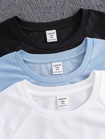 SHEIN 3 قطعة/مجموعة تيشرت بأكمام قصيرة وياقة مستديرة مريح للأولاد الصغار، 3 تصميمات مختلفة عاكسة للشريط، مناسب للمدرسة والحديقة والشاطئ والأعياد والربيع والصيف والخريف والشتاء