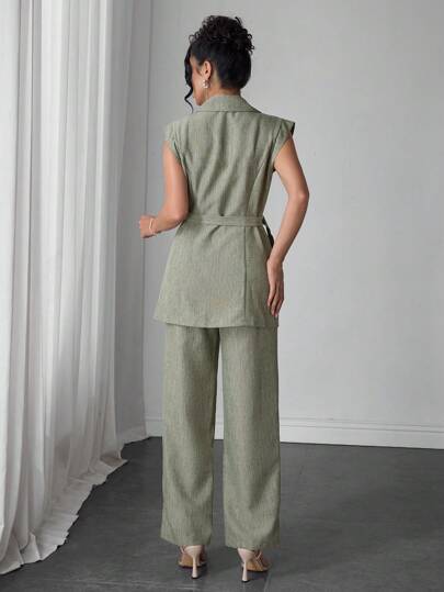 Modelyn العيد طقم أنيق حديث للنساء من قطعتين، تصميم خصر مشدود من الجانب، محبوك من القطن الحريري، مناسب لفصلي الربيع والصيف