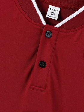 SHEIN قميص بولو مضفر بياقة مطوية للمراهقين الأولاد ، كاجوال