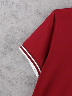 SHEIN قميص بولو مضفر بياقة مطوية للمراهقين الأولاد ، كاجوال