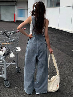 DAZY جمبسوت جينز مستقيمة الساق بطراز رجعي وسروال قصير للنساء، جمبسوت صيفية
