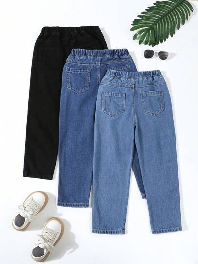SHEIN 3 جينز تايرد مناسب للأولاد الشباب العصري، متعدد الألوان (أسود/أزرق داكن/أزرق فاتح)، طراز كاجوال يناسب الاستخدام اليومي