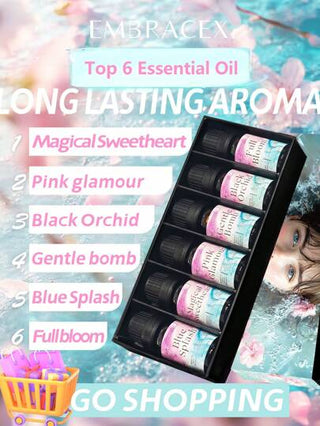 EMBRACEX. مجموعة عطور للنساء من الزيوت العطرية هدية عيد الأم، مجموعة 6 زيوت عطرية فاخرة لصناعة الشموع والصابون والمنتجات العطرية، مجموعة الزيوت المعطرة للعلاج بالروائح، مكونات سلايم وشمع منزلي - رذاذ زرقاء، قلب سحري وردي، تسريحة ساحرة، بومة سوداء...