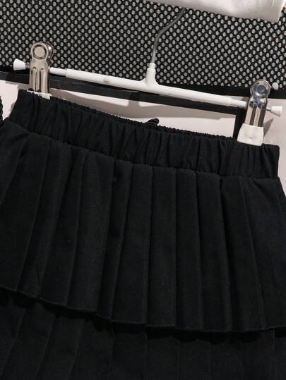 girls-sets طقم ملابس فتيات المراهقات ملابس علوية بلا أكمام مزين بفيونكة وتنورة قصيرة منضدة بطيات، ملابس عصرية