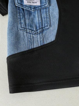 SHEIN مجموعة بولو وشورت أطفال رضع كاجوال بنقشة الشطرنج 2 قطعة، بطراز كلاسيكي كوليدج، مناسبة للارتداء اليومي في الربيع والصيف