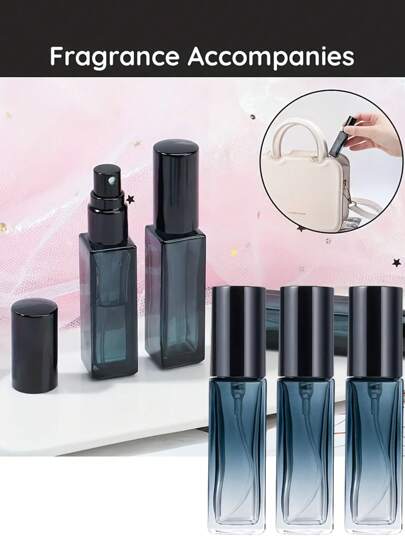 6 قطع زجاجات عطر مربعة الشكل، بخاخات رذاذ عطر خالية من العطر سعة 10 مل، محمولة من النوع الخاضع للضغط ذات لون تدريجي متغير، علب عينات ،زجاجات مياه، سعة 0.34 أونصة سائلة
