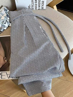 Franclia بنطلون قطني فضفاض ذو خصر عالي وربطة علوية متقلم