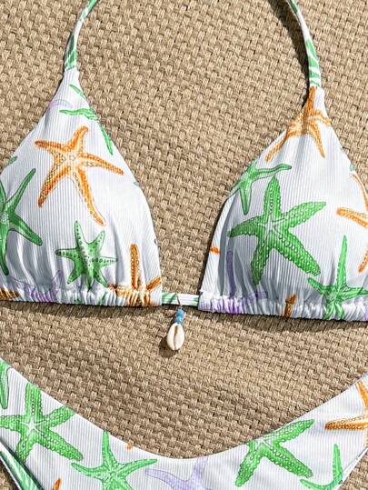 Swim Chiccia مجموعة من قطعتين، ملابس علوية مثلث ملمس نسيج مرقط ومطبوع عشوائياً وسفل بيكيني قصير مثير، بدلة سباحة لقضاء إجازة الصيف
