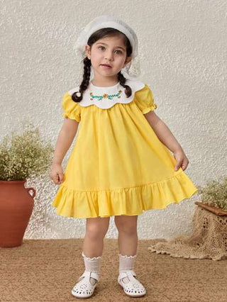 فساتين بيبي Blossori فستان بأكمام متضخمة مزين بطيات وحواف مطرزة بأسلوب ريفي استجمام للبنات الصغيرات