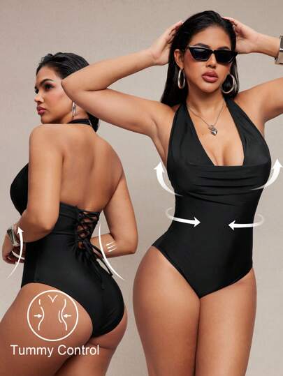 مايوه حريمي قطعة واحدة Shapewave بدلة سباحة للنساء بتصميم حمالة ظهر مفتوح ومراقبة البطن