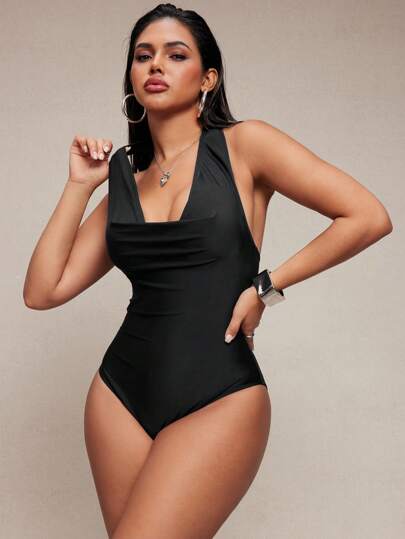 مايوه حريمي قطعة واحدة Shapewave بدلة سباحة للنساء بتصميم حمالة ظهر مفتوح ومراقبة البطن