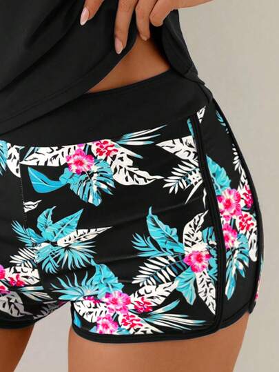طقم تانكيني حريمي Swim Lushoire 3 قطع مجموعة بكيني طباعة زهرية للنساء: توب كروب وبكيني مطبوع بالأزهار