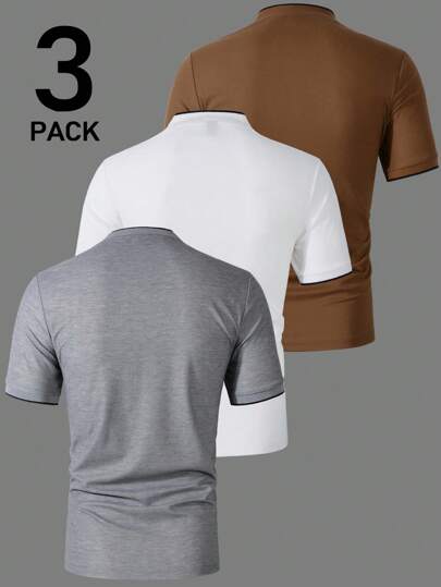 Manfinity Homme 3 قطع طقم قمصان بولو رجالية ذات لون واحد للأعمال