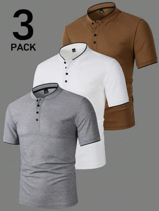 Manfinity Homme 3 قطع طقم قمصان بولو رجالية ذات لون واحد للأعمال