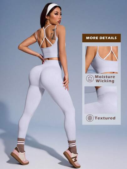 Seamluxe SHEIN Sport مجموعة رياضية نسائية من سروال اليوجا وصدرية رياضية مكتلة الألوان