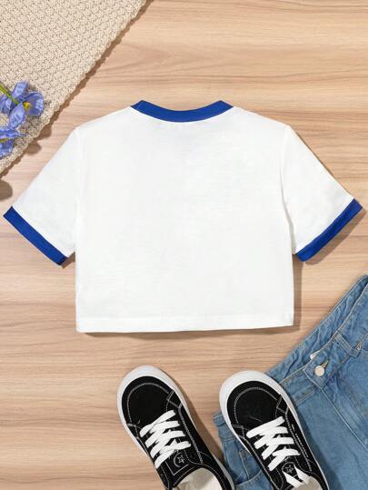 تيشيرتات بناتي Streecool Kids ملابس علوية ملابس علوية مكشوف ذو رقبة دائرية وأكمام قصيرة ملائم مع تصميم ألوان مظللة بتوليفة الكرز، مناسب لحفلة عيد الحب لفتيات المراهقين.