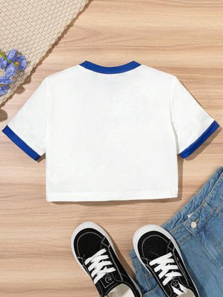 تيشيرتات بناتي Streecool Kids ملابس علوية ملابس علوية مكشوف ذو رقبة دائرية وأكمام قصيرة ملائم مع تصميم ألوان مظللة بتوليفة الكرز، مناسب لحفلة عيد الحب لفتيات المراهقين.