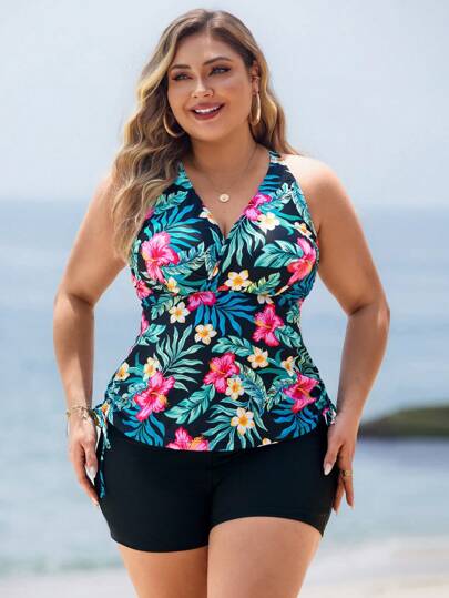 Swim Lushoire حمالة بكيني منقوش بالنقشات الاستوائية للمقاسات الكبيرة