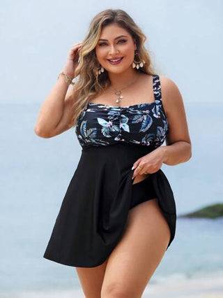 طقم تانكيني حريمي Swim Lushoire 2 قطعة ملابس سباحة، ملابس علوية تانكيني بحمالة رفيعة ذو طباعة زهرية وسراويل مثلثة الكبيرة الحجم للمرأة