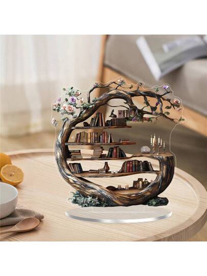 قطعة واحدة من الزخارف الأكريليك ذات التصميم الخشبي المميز لشجرة الحياة الأنيقة ذات التصميم المسطح 2D ، عناصر ديكور أكريليك مبتكرة ومتعددة الاستخدامات ك-منظم مكتبي لترتيب الكتب والتصميمات ، قطعة مثالية للمنزل والمطبخ والمكتب والنوم ، هدية عائلية...