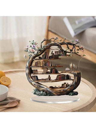 قطعة واحدة من الزخارف الأكريليك ذات التصميم الخشبي المميز لشجرة الحياة الأنيقة ذات التصميم المسطح 2D ، عناصر ديكور أكريليك مبتكرة ومتعددة الاستخدامات ك-منظم مكتبي لترتيب الكتب والتصميمات ، قطعة مثالية للمنزل والمطبخ والمكتب والنوم ، هدية عائلية...