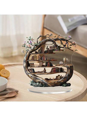 قطعة واحدة من الزخارف الأكريليك ذات التصميم الخشبي المميز لشجرة الحياة الأنيقة ذات التصميم المسطح 2D ، عناصر ديكور أكريليك مبتكرة ومتعددة الاستخدامات ك-منظم مكتبي لترتيب الكتب والتصميمات ، قطعة مثالية للمنزل والمطبخ والمكتب والنوم ، هدية عائلية مميزة مع ح