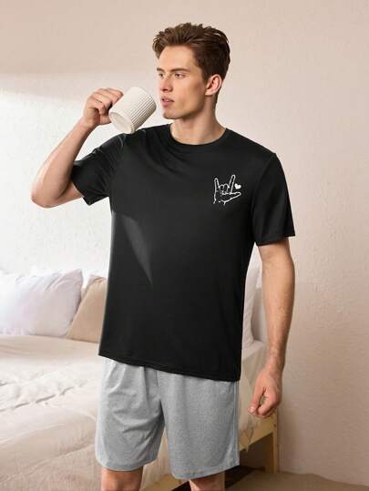 SHEIN قميص قطني بيت أساسي كاجوال للرجال