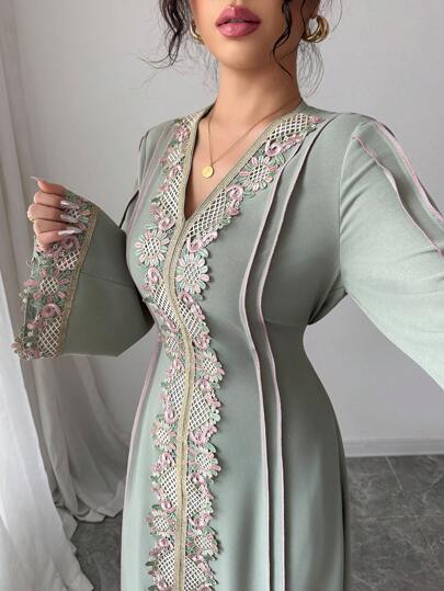 Rafferiza عباءة نسائية فضفاضة بياقة على شكل حرف V وأكمام طويلة وهيم منسدل، العباءة التركية، العباءة العربية الطويلة