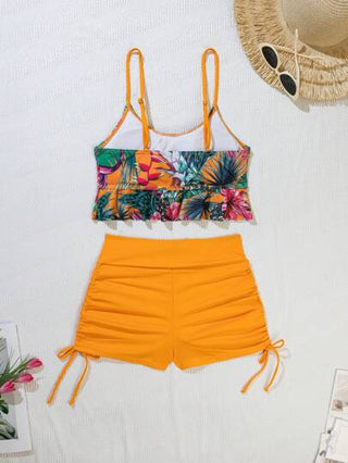 طقم تانكيني حريمي Swim Lushoire طقم بيكيني خزان بكلبات أربطة رفيعة تصميم الطبعات المدارية، للأجازات البحرية