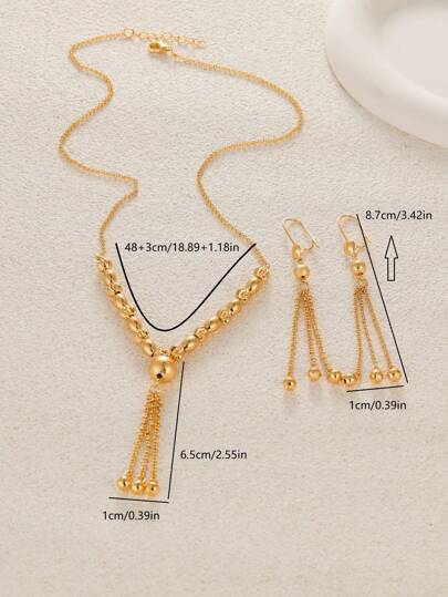 مجموعة مكونة من 3 قطع من سلسلة المهرجانات المبسطة، قلادة وأقراط من طقم ذهبي مطلي بالنحاس، اكسسوارات فستان زفاف و حفلات للنساء