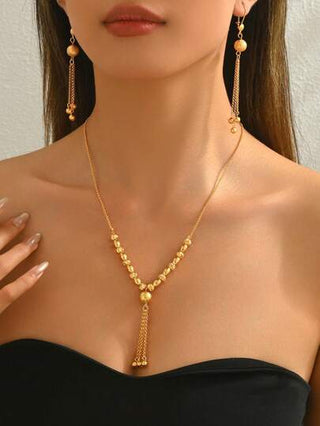 مجموعة مكونة من 3 قطع من سلسلة المهرجانات المبسطة، قلادة وأقراط من طقم ذهبي مطلي بالنحاس، اكسسوارات فستان زفاف و حفلات للنساء