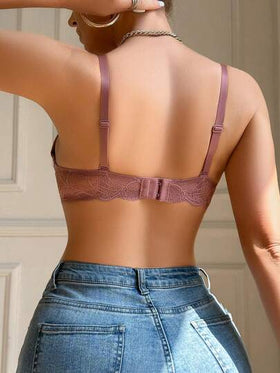 SHEIN 2 قطعة / مجموعة حمالة صدر فرنسية للرفع مع سلك داخلي ، مخصصة للأجزاء العليا رقيقة والأجزاء السفلية ثخينة للملابس الداخلية