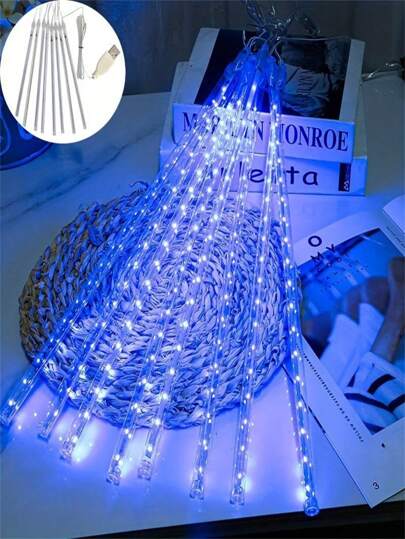 1 قطعة أنوار تسلسلية شلالات النيزك LED بقوة 192 ليد، متعددة الألوان، تعمل بالطاقة USB، إضاءة داخلية معلقة، من البلاستيك، لا حاجة لبطاريات، للشارع والحديقة والفناء والممرات، ديكور عيد