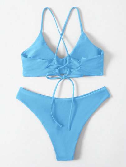 طقم تانكيني حريمي Swim Basics بكيني نسائي قطعتين بألوان سادة مكون من ملابس علوية خلايني رفيع وأسفل مثلث، بدون سلك دعم