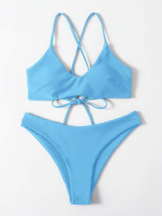 طقم تانكيني حريمي Swim Basics بكيني نسائي قطعتين بألوان سادة مكون من ملابس علوية خلايني رفيع وأسفل مثلث، بدون سلك دعم