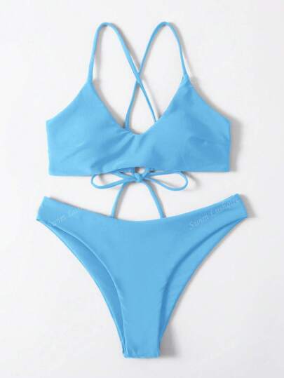 Swim Lushoire بدلة سباحة من بناطيل الخصر ذات خطوط عریضة عريضة وعنق رفيع جذّاب و قطع علوي لون أحادي، بدون سلك