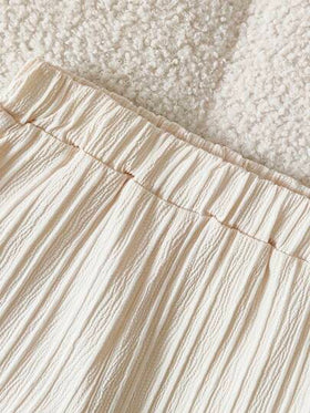SHEIN حزمة بنطلون تمن ملابس علوية بأكمام منتفخة وياقة مزيفة بطراز زهري، مناسب للربيع/الصيف للأطفال الرضع والصغار من 0-3 سنوات، إطلالة عصرية شاطئية