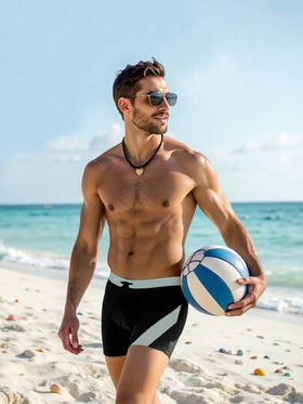 Manfinity KASUA شورتات السباحة للرجال ذات التصميم الملون المتباين، مناسبة للصيف، طراز هاواي