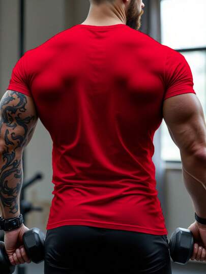 Manfinity Sport Corelite قميص تيشرت رجالي نصف كم بياقة مستديرة، مناسب لملابس الصيف والرياضة والتمرين واجري والسترات