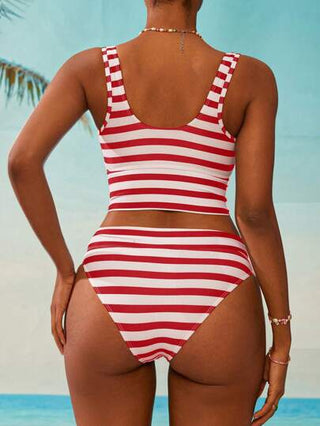 طقم تانكيني حريمي Swim Mod طقم بنطال عريض الأشرطة وسترة خزامى ملابس علوية للنساء
